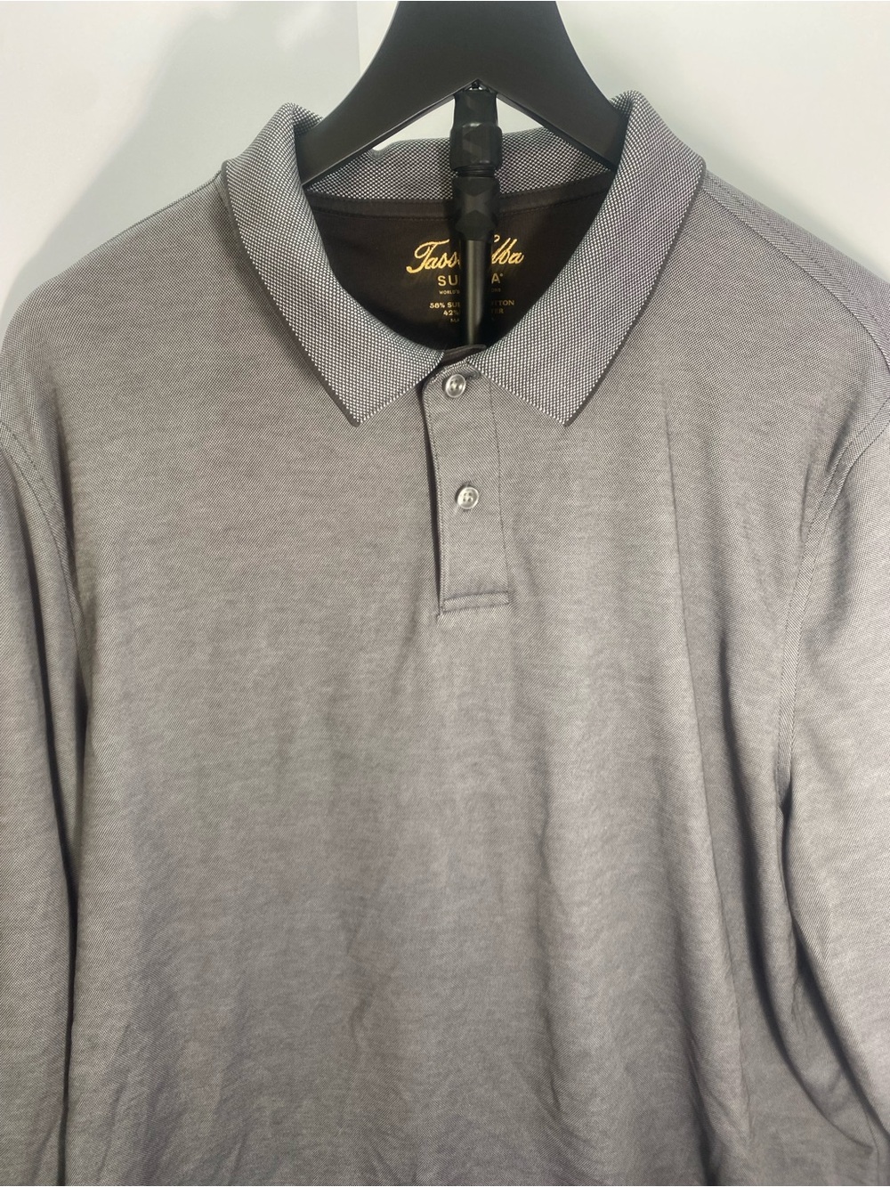 Tasso Elba Gray Polo with Textured Contrast Collar